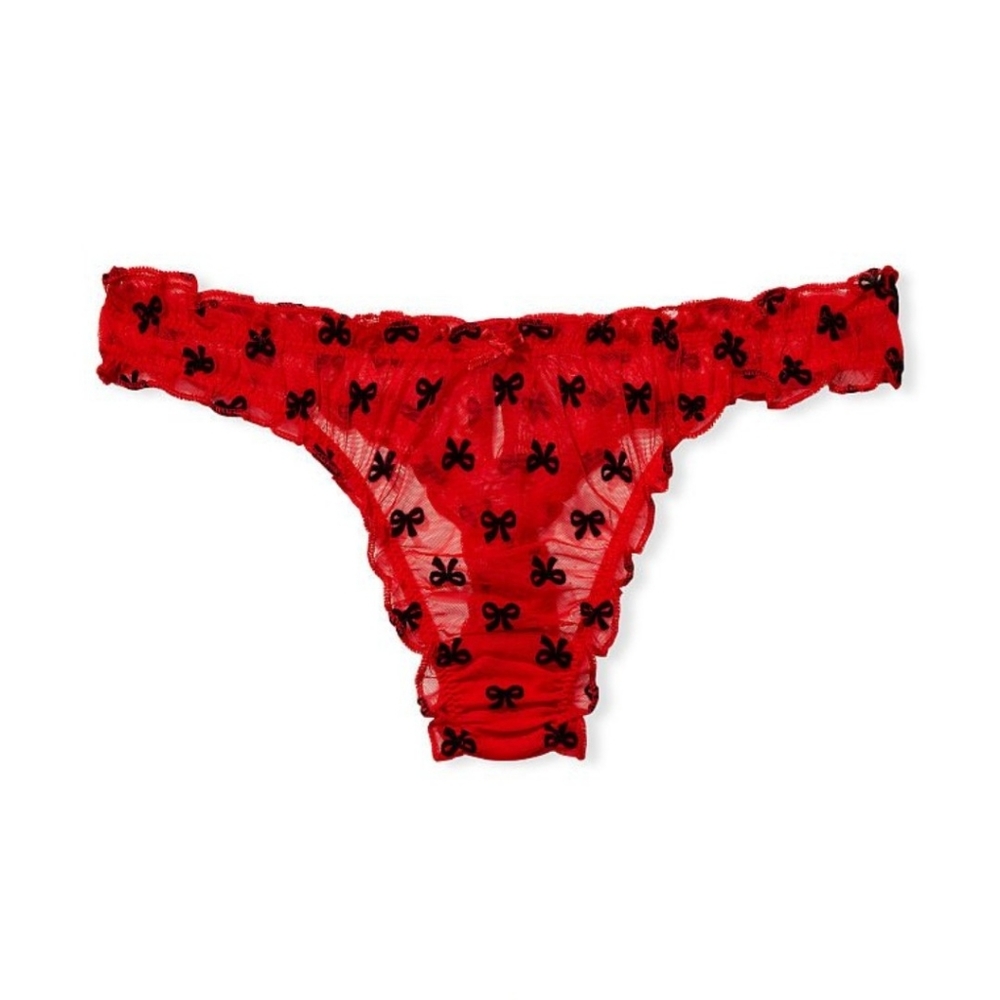 NWT Victoria's Secret Ruffle RED Open Keyhole Ruffle Mesh Thong Panty Small/ XL